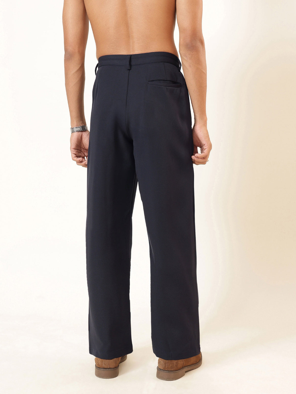 Navy Blue High Waist Button Pleat Hight Waist Korean Pants-MASCLN SASSAFRAS