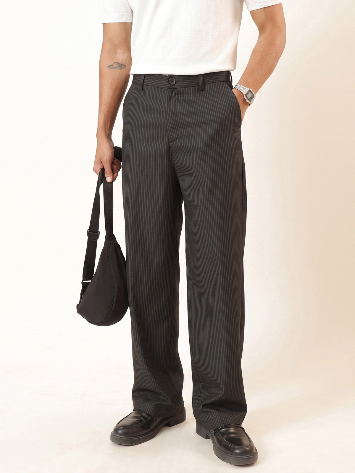 Black Stripes Basic High Wasit Korean Pants-MASCLN SASSAFRAS