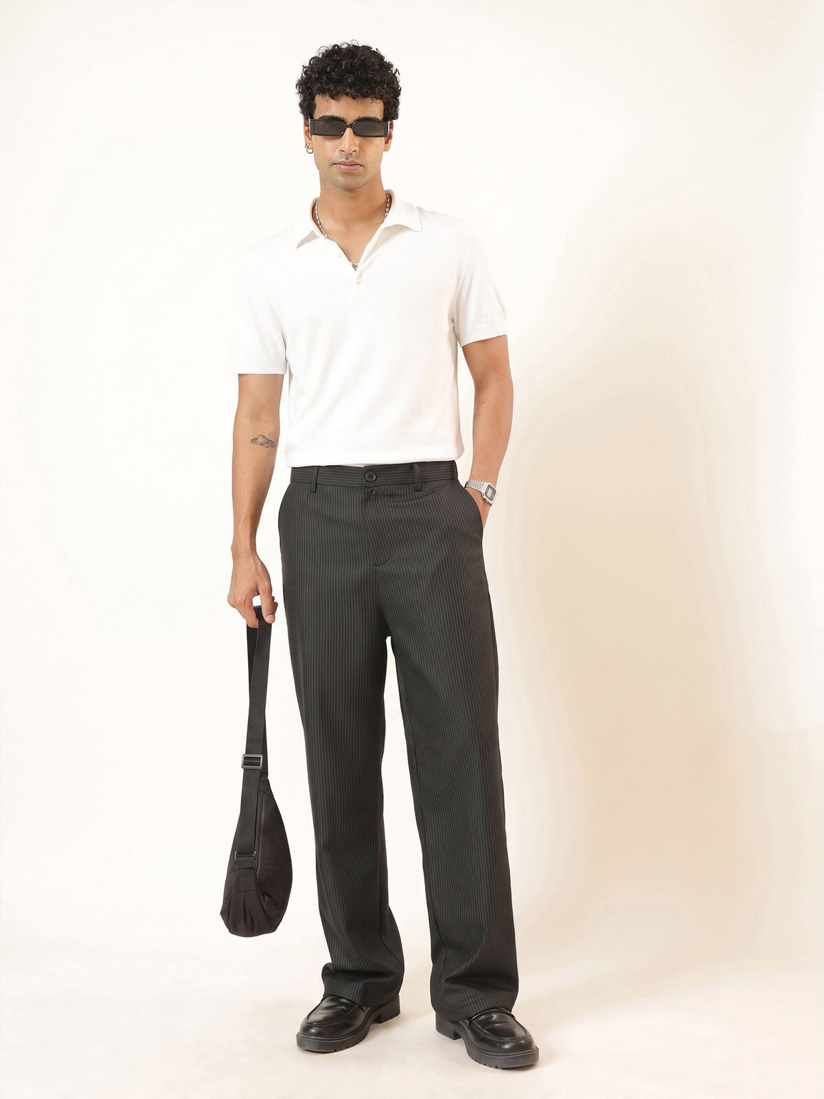 Black Stripes Basic High Wasit Korean Pants-MASCLN SASSAFRAS
