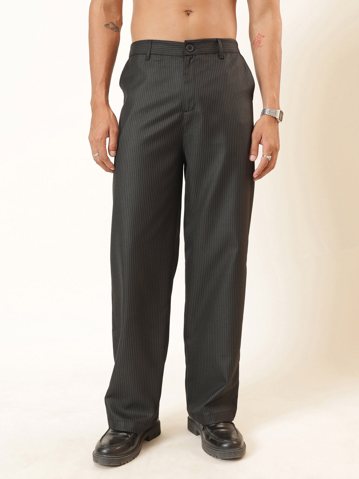 Black Stripes Basic High Wasit Korean Pants-MASCLN SASSAFRAS