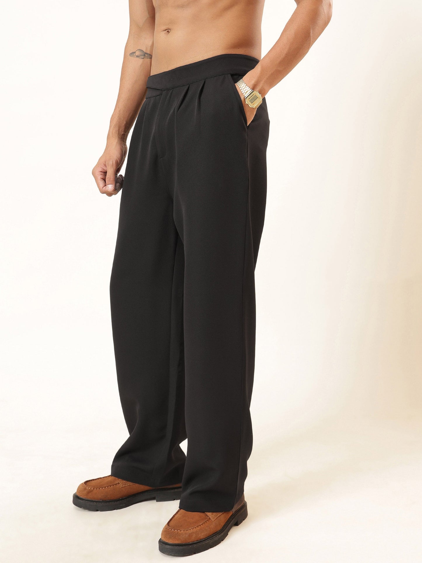 Black Waist Adjuster High Waist Korean Pants-MASCLN SASSAFRAS