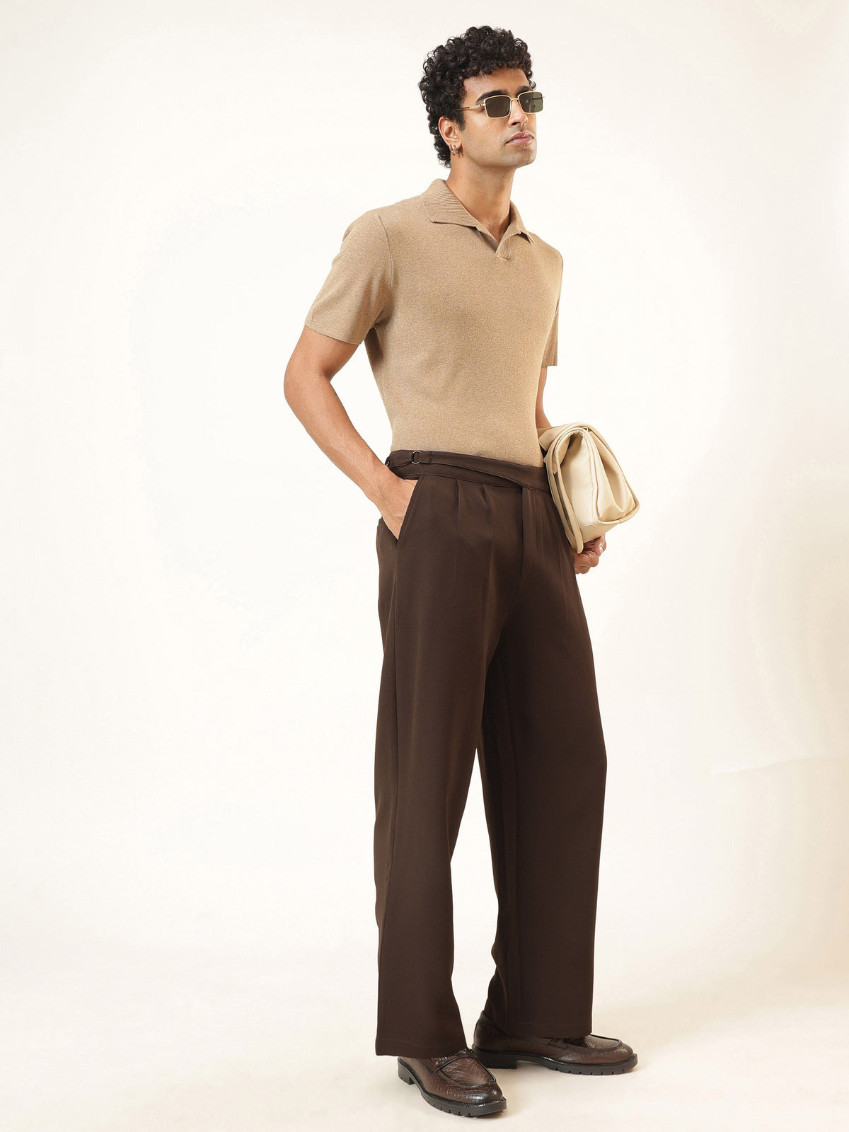 Coco Brown Waist Adjuster Korean Pants-MASCLN SASSAFRAS