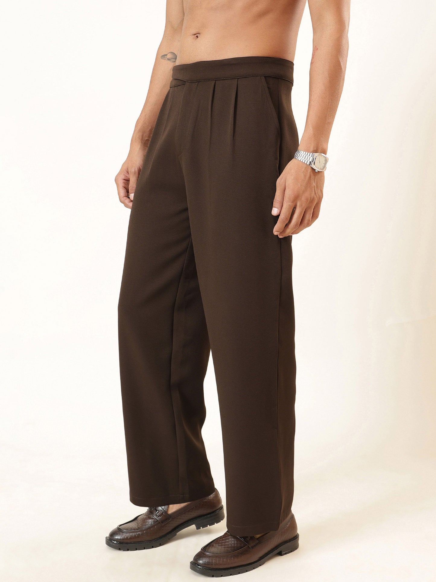 Coco Brown Waist Adjuster Korean Pants-MASCLN SASSAFRAS