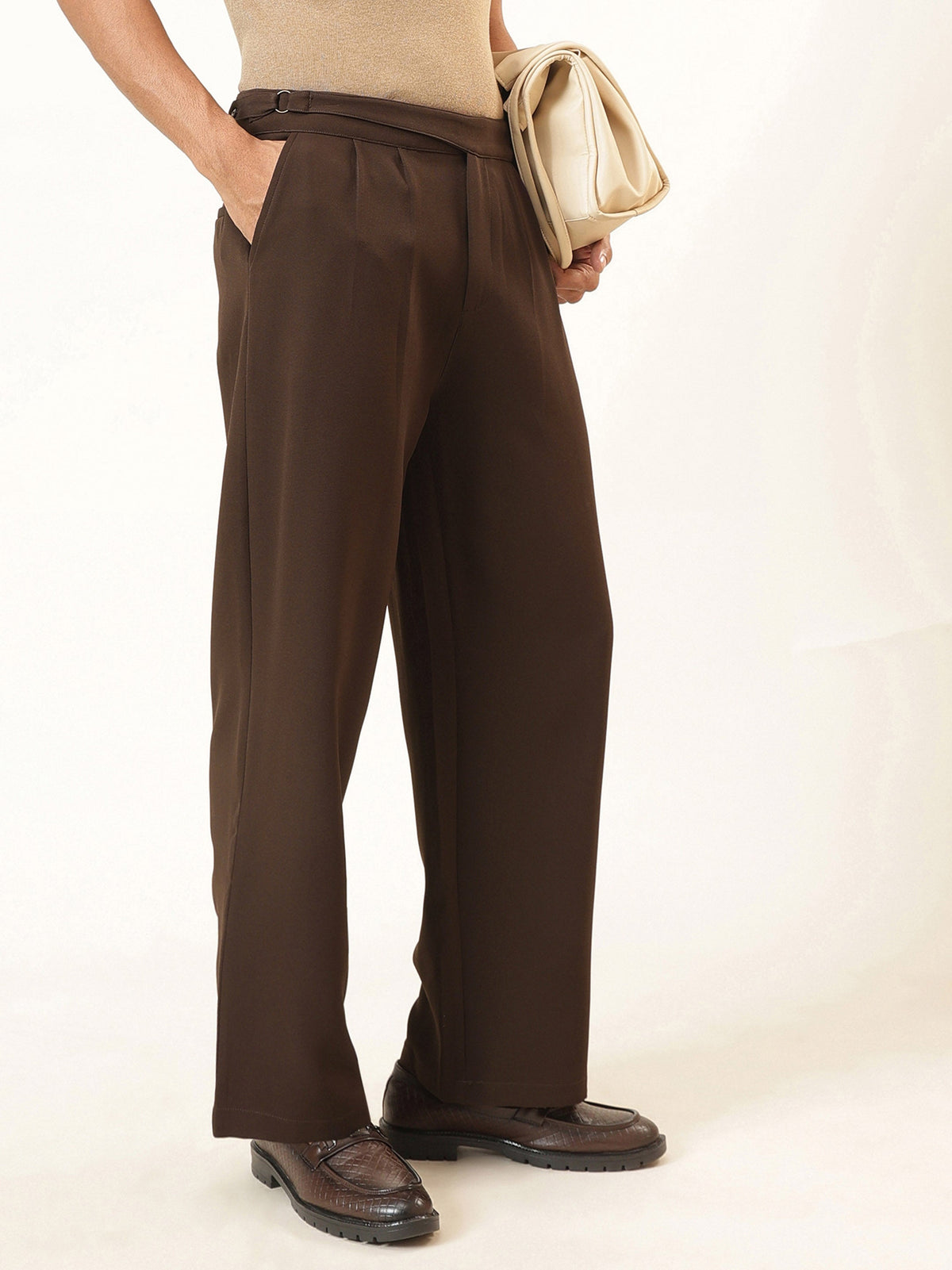 Coco Brown Waist Adjuster Korean Pants-MASCLN SASSAFRAS