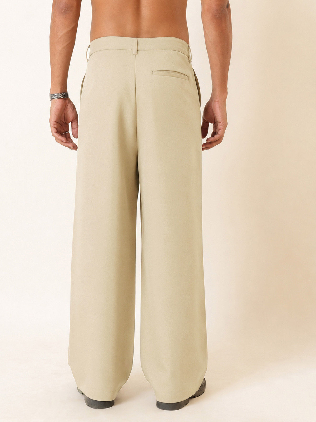 Beige Slant Pocket Double-Pleated Basic Korean Pants-MASCLN SASSAFRAS