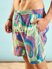 MASCLN SASSAFRAS - Men Grey & Blue Abstract Shirt With Shorts