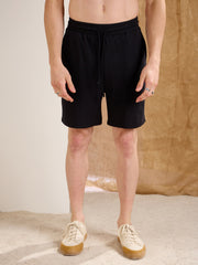 Men Black Waffle Front Pocket Oversize T-Shirt With Shorts