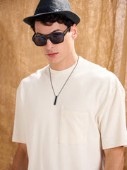 Men White Waffle Front Pocket Oversize T-Shirt With Shorts
