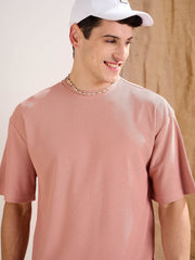 Men Pink Waffle Oversize T-Shirt With Shorts