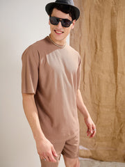 Men Brown Waffle Oversize T-Shirt With Shorts