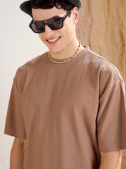 Men Brown Waffle Oversize T-Shirt With Shorts