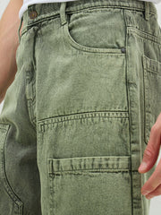 Men Light Green Denim Relax Fit Carpenter Shorts