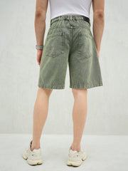 Men Light Green Denim Relax Fit Carpenter Shorts