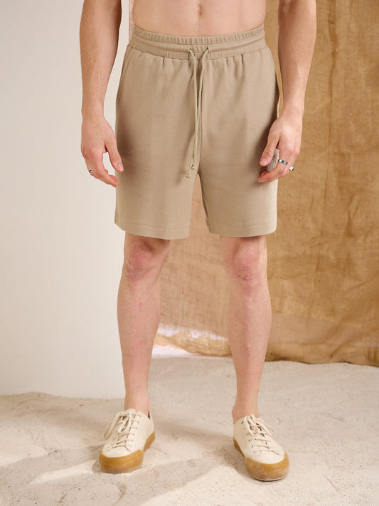 Men Olive Waffle Relax Fit Shorts