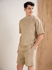 Men Olive Waffle Relax Fit Shorts