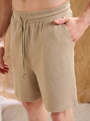 Men Olive Waffle Relax Fit Shorts
