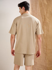 Men Olive Waffle Relax Fit Shorts