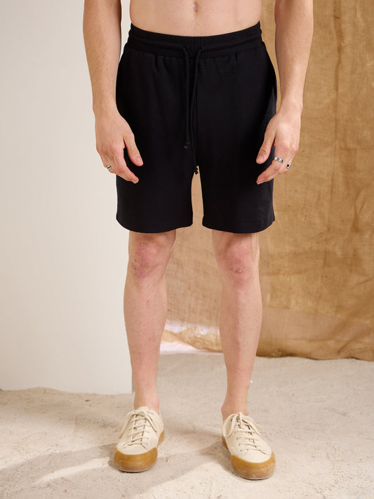 Men Black Waffle Relax Fit Shorts