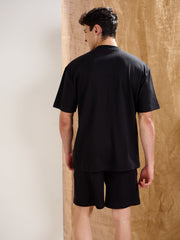 Men Black Waffle Relax Fit Shorts