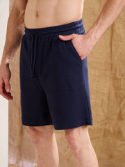 Men Navy Waffle Relax Fit Shorts