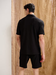 Men Black Textured Relax Fit Shorts