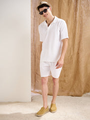 Men White Textured Relax Fit Shorts