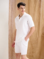 Men White Textured Relax Fit Shorts