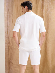 Men White Textured Relax Fit Shorts