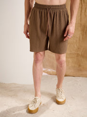 Men Beige Textured Relax Fit Shorts