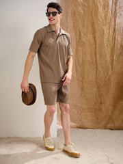 Men Beige Textured Relax Fit Shorts