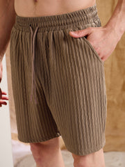 Men Beige Textured Relax Fit Shorts
