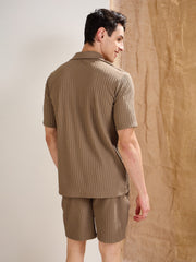 Men Beige Textured Relax Fit Shorts