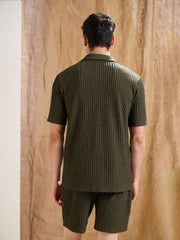 Men Olive Textured Relax Fit Shorts