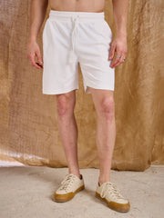 Men White Waffle Straight Fit Shorts