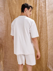 Men White Waffle Straight Fit Shorts