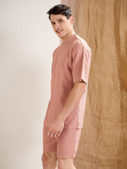 Men Pink Waffle Straight Fit Shorts