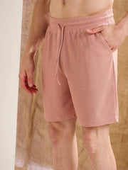 Men Pink Waffle Straight Fit Shorts
