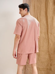 Men Pink Waffle Straight Fit Shorts