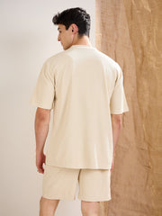 Men Beige Waffle Straight Fit Shorts