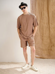 Men Brown Waffle Straight Fit Shorts