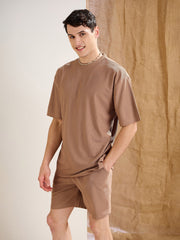 Men Brown Waffle Straight Fit Shorts