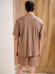 Men Brown Waffle Straight Fit Shorts