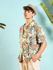 MASCLN SASSAFRAS - Men Beige Tropical Print Relax Fit Shirt