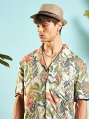 MASCLN SASSAFRAS - Men Beige Tropical Print Relax Fit Shirt