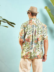 MASCLN SASSAFRAS - Men Beige Tropical Print Relax Fit Shirt