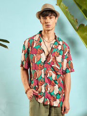 MASCLN SASSAFRAS - Men Orange Multi Colour Tropical Print Relax Fit Shirt