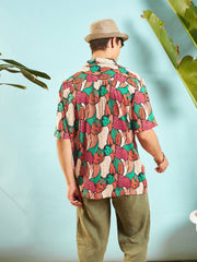 MASCLN SASSAFRAS - Men Orange Multi Colour Tropical Print Relax Fit Shirt