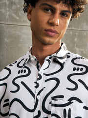 Men White Conversational Print Relax Fit Shirt