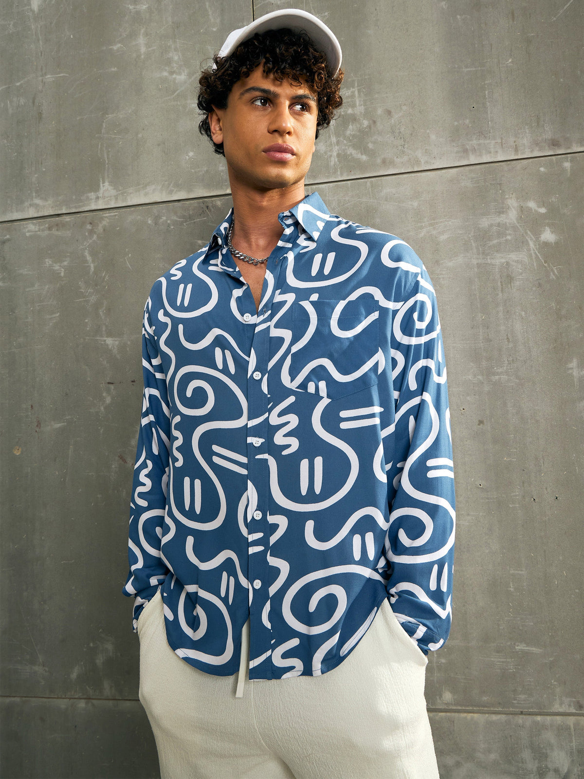 Men Teal Conversational Print Relax Fit Shirt