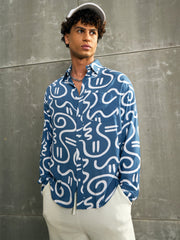 Men Teal Conversational Print Relax Fit Shirt